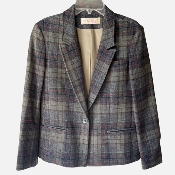 Vtg Young Pendleton Virgin Wool Blazer Gray Plaid One Button Jacket XS/S - Picture 1 of 4